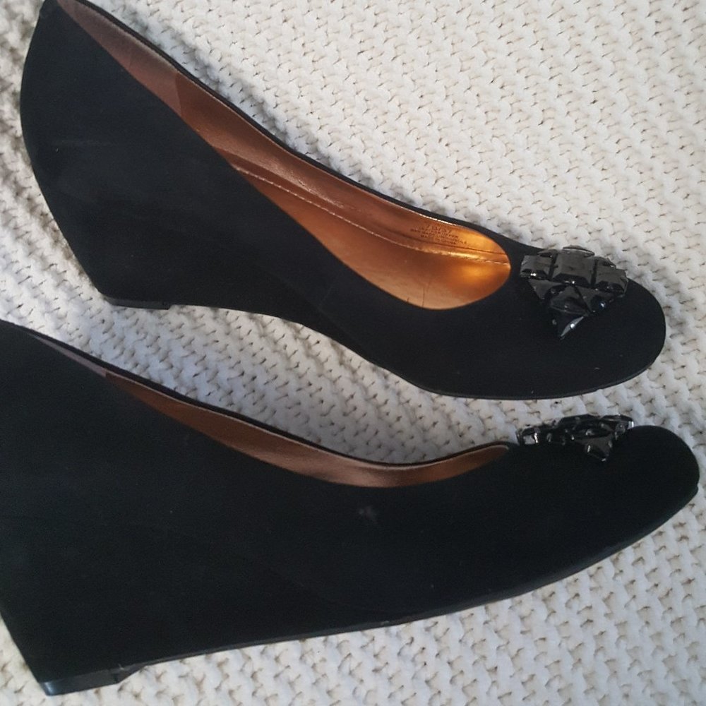 BCBGeneration Dressy Black Suede Wedge size 7